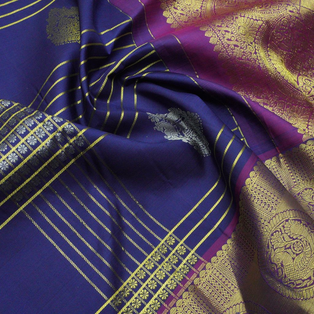 Persian Blue Kanjivaram Silk Saree in Classy Gold and Silver Butta