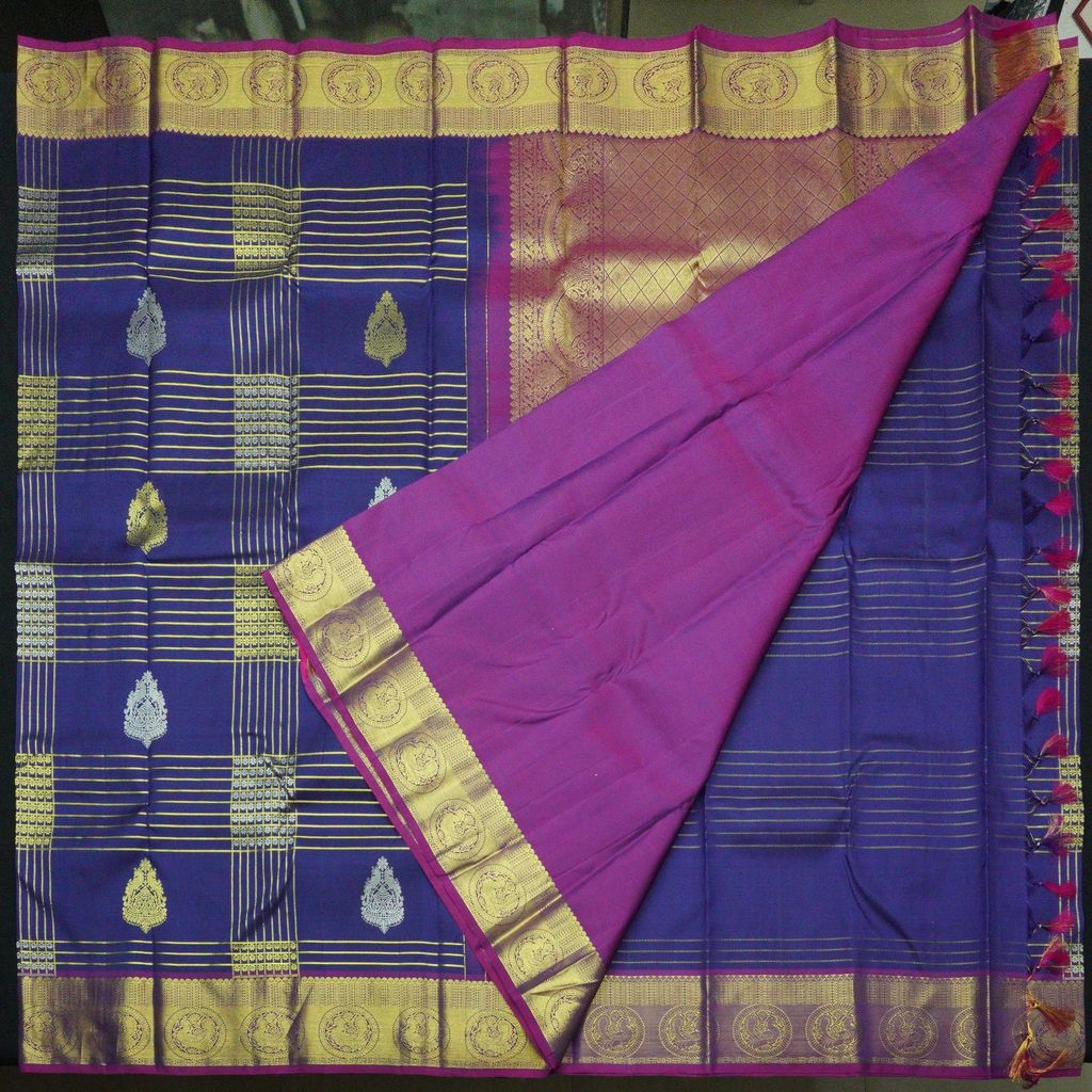 Persian Blue Kanjivaram Silk Saree in Classy Gold and Silver Butta