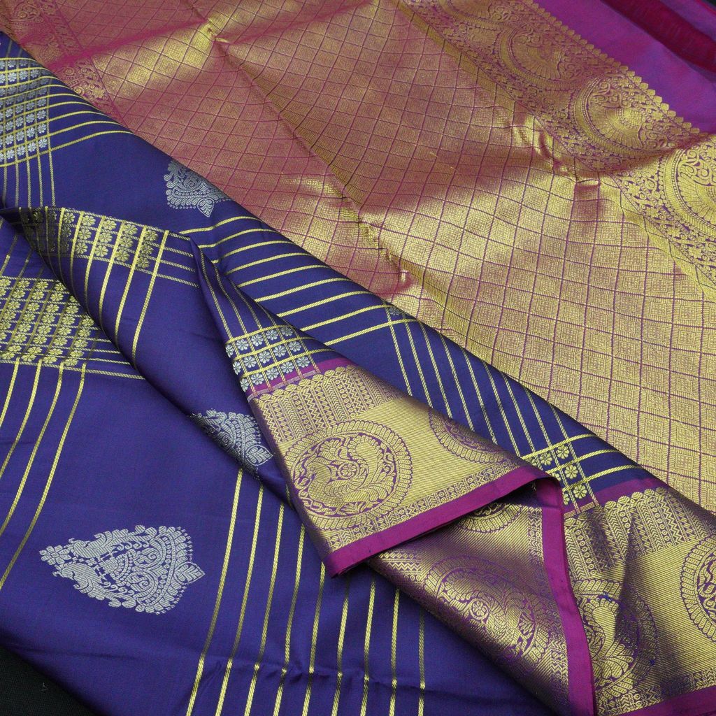 Persian Blue Kanjivaram Silk Saree in Classy Gold and Silver Butta