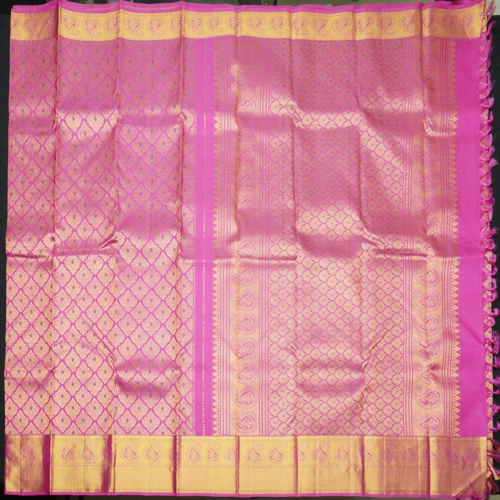 Handcrafted Kanjivaram Bridal Silk Saree in Pink with Meena Work
