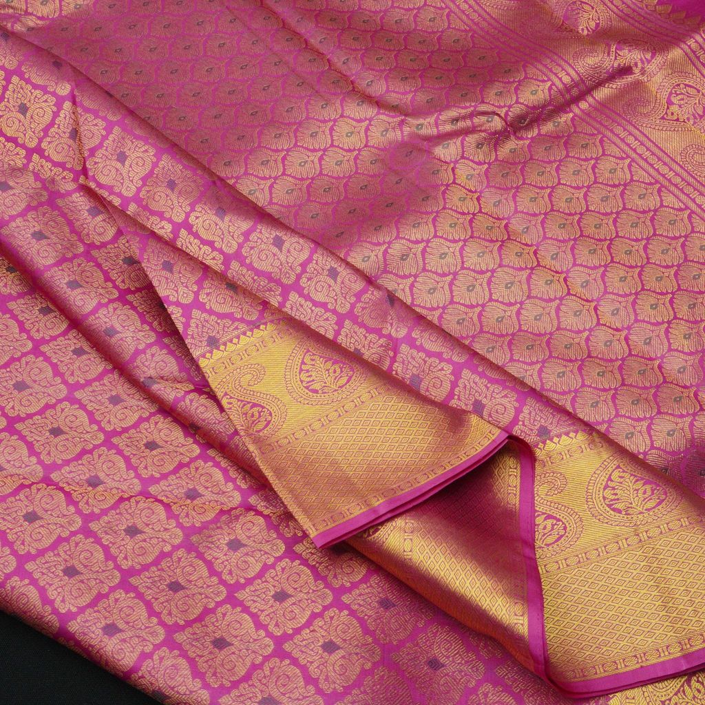 Handcrafted Kanjivaram Bridal Silk Saree in Pink with Meena Work