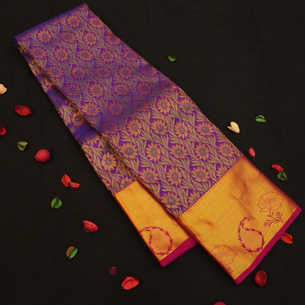 Violet with Pure Gold Zari Kanchipuram Silk Saree - Bridal Collections
