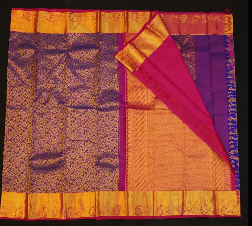 Violet with Pure Gold Zari Kanchipuram Silk Saree - Bridal Collections