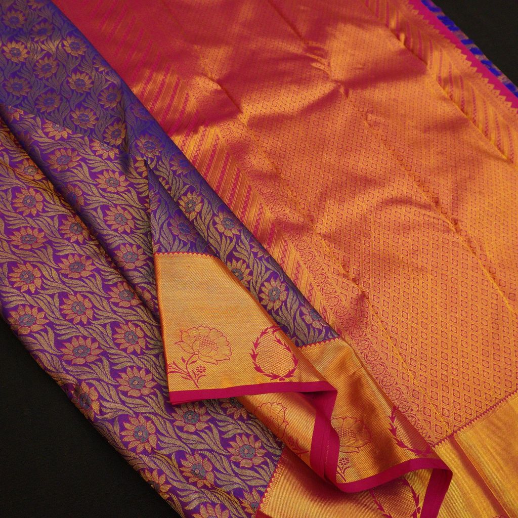 Violet with Pure Gold Zari Kanchipuram Silk Saree - Bridal Collections