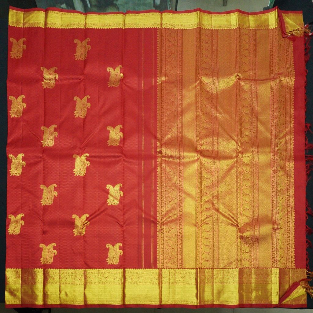 Chilly Red Wedding Silk Sari - Self Embossed Design