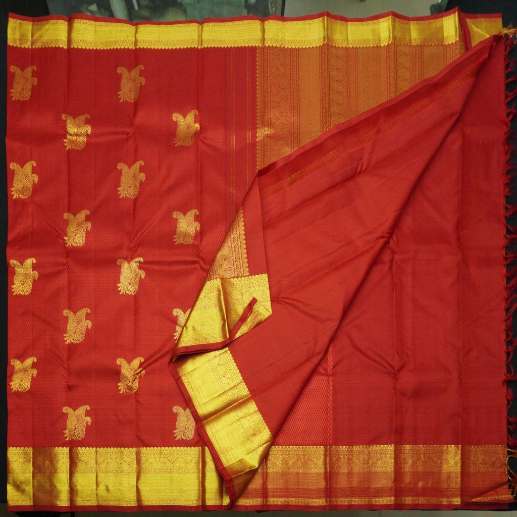 Chilly Red Wedding Silk Sari - Self Embossed Design