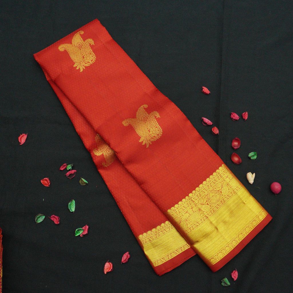 Chilly Red Wedding Silk Sari - Self Embossed Design