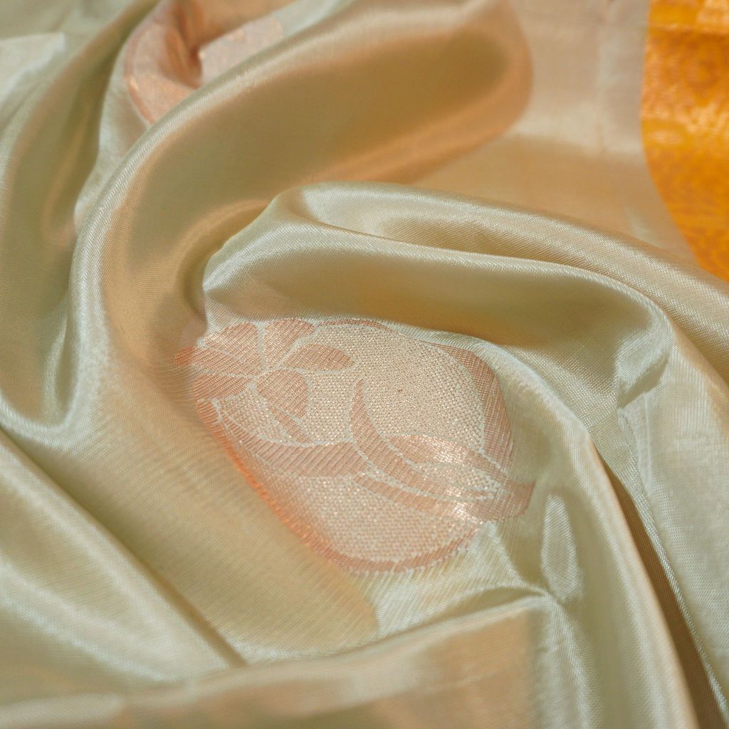 Pastel Pista Green Kanchipuram Soft Silk Saree with Mustard Pallu
