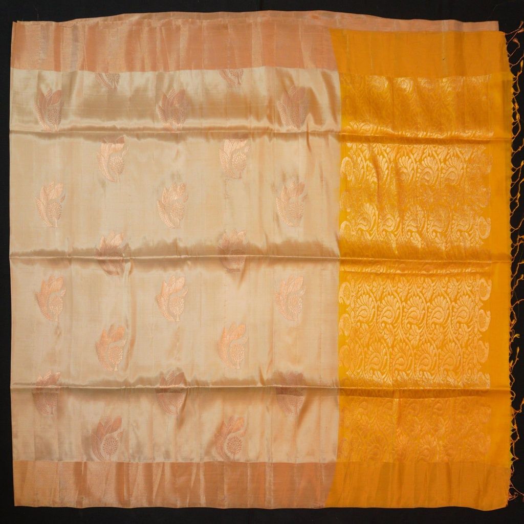 Trendy Beige Color Kanchipuram Soft Silk Saree in Copper Zari