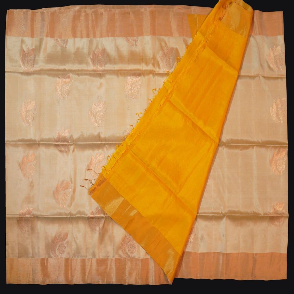 Trendy Beige Color Kanchipuram Soft Silk Saree in Copper Zari