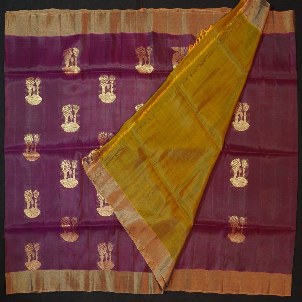 Purple Kanchipuram Soft Silk Saree with Olive Green Pallu