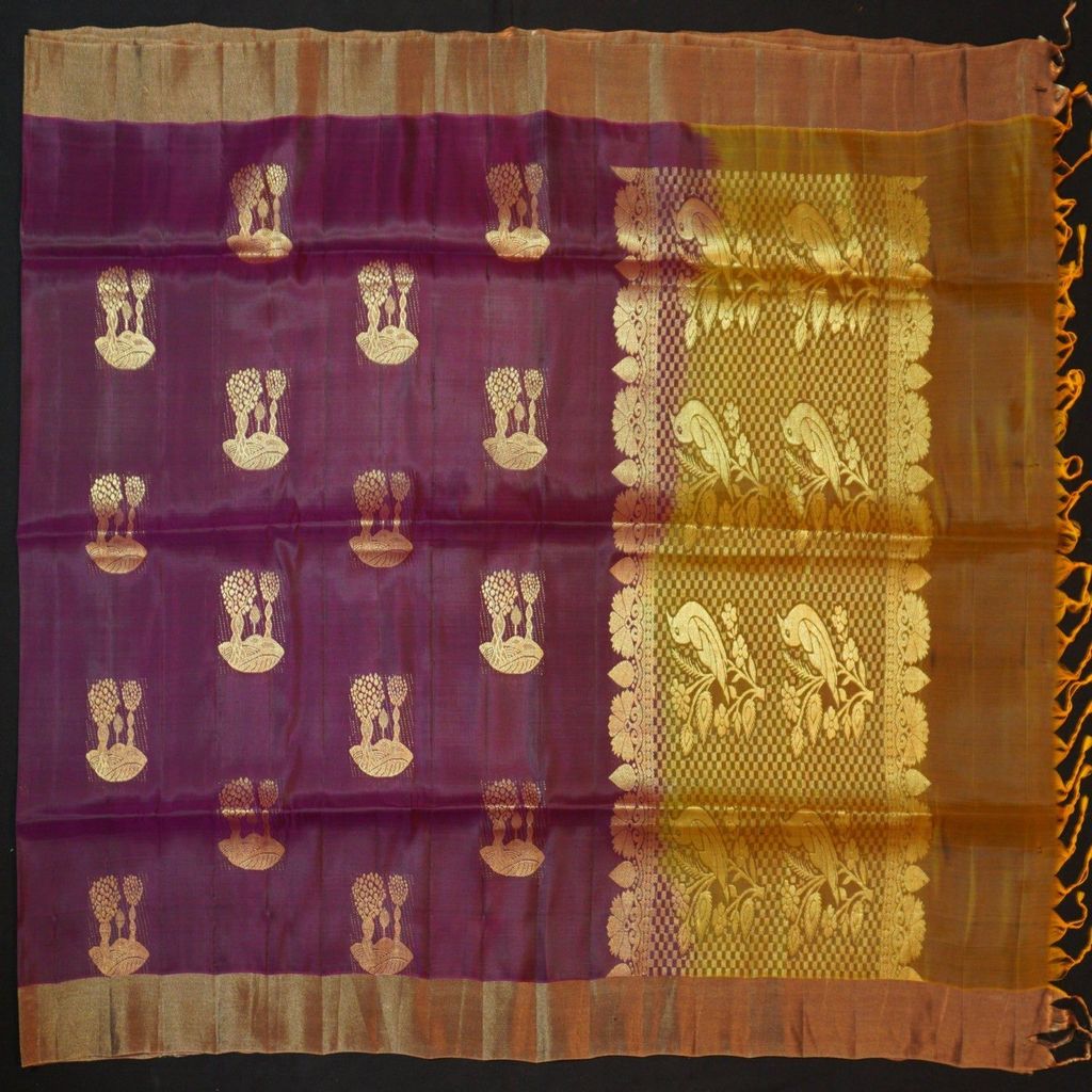 Purple Kanchipuram Soft Silk Saree with Olive Green Pallu