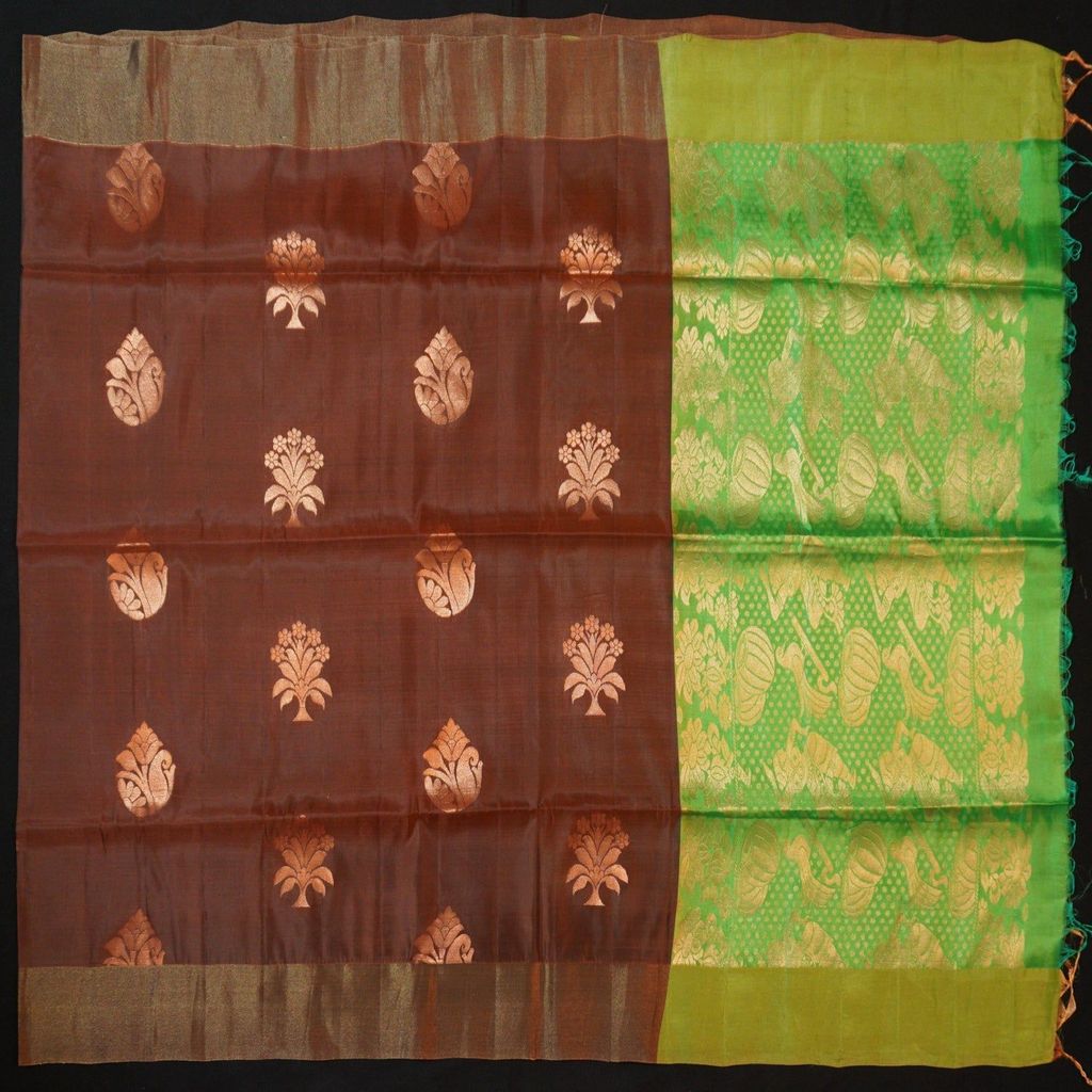 Chocolate Brown Kanchipuram Soft Silk Saree with Green Pallu