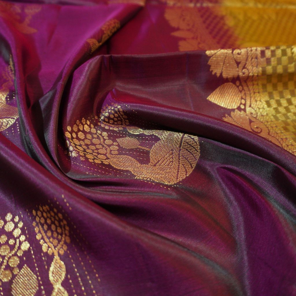 Purple Kanchipuram Soft Silk Saree with Olive Green Pallu