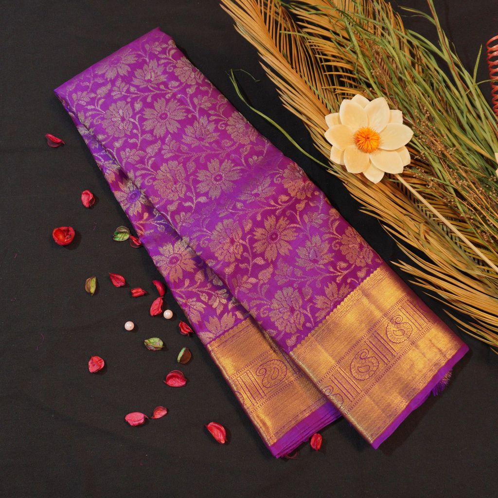 Violet Floral Bridal Kanchipuram Handloom Silk Saree - Vivaaha Silks