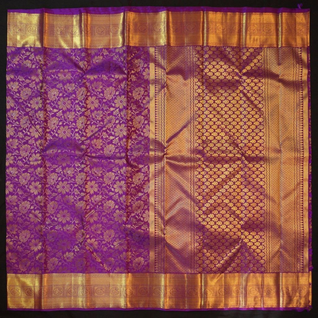 Violet Floral Bridal Kanchipuram Handloom Silk Saree - Vivaaha Silks