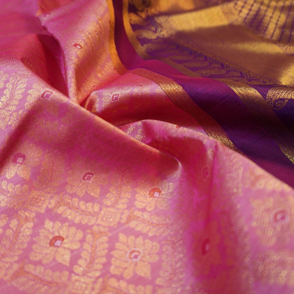 Exquisite Pink and Purple Border Bridal Kanchipuram Handloom Silk Saree - Vivaaha Silks