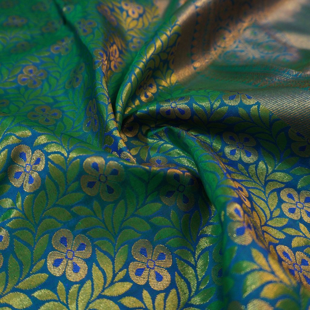 Palette of Peacock Blue & Bottle Green Bridal Kanchipuram Handloom Silk Saree - Vivaaha Silks"