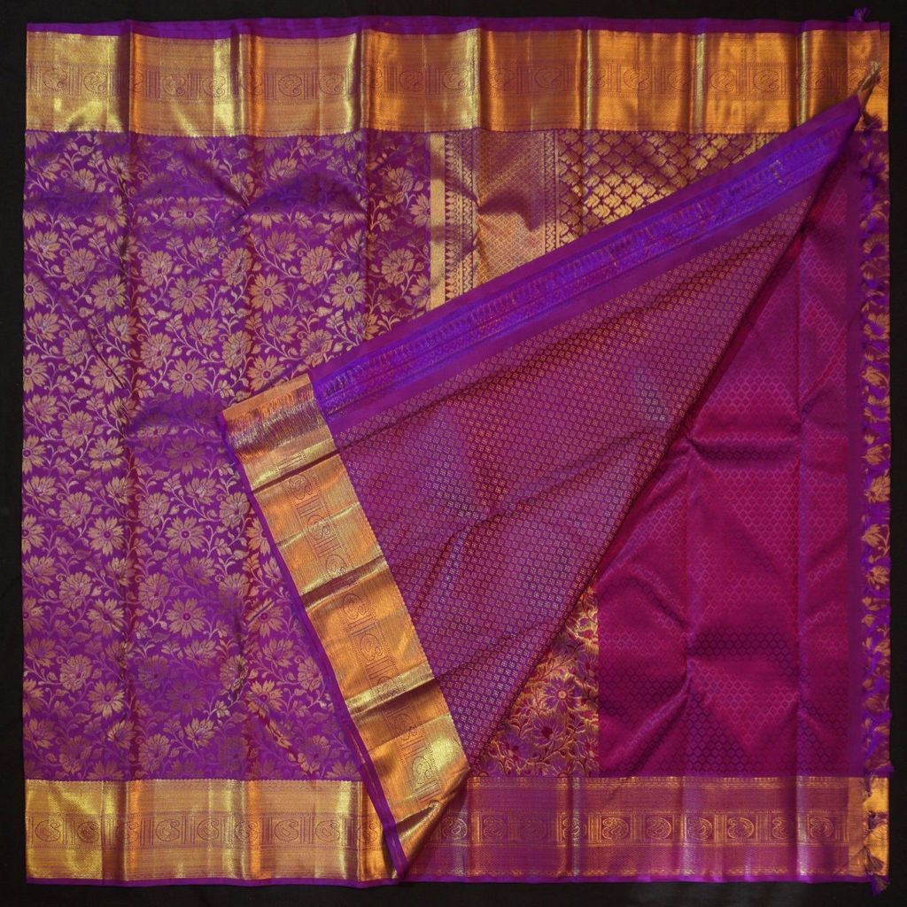 Violet Floral Bridal Kanchipuram Handloom Silk Saree - Vivaaha Silks