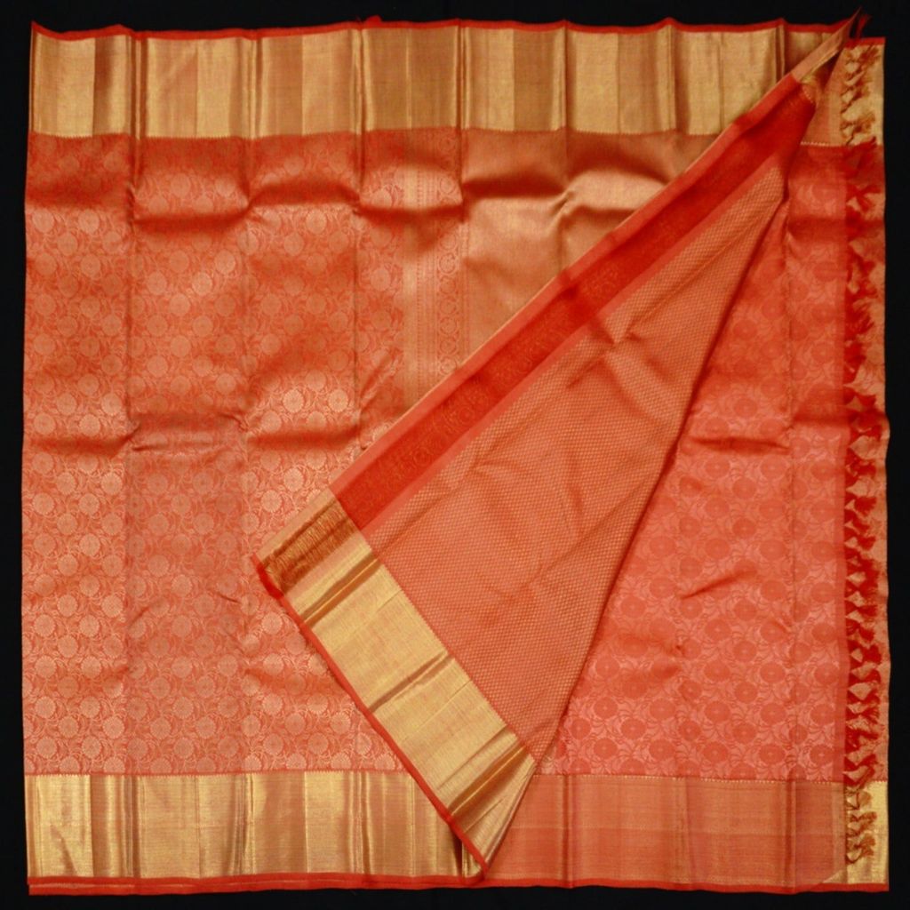 Chilli Red Jacquard Bridal Kanchipuram Pure Zari Silk Saree