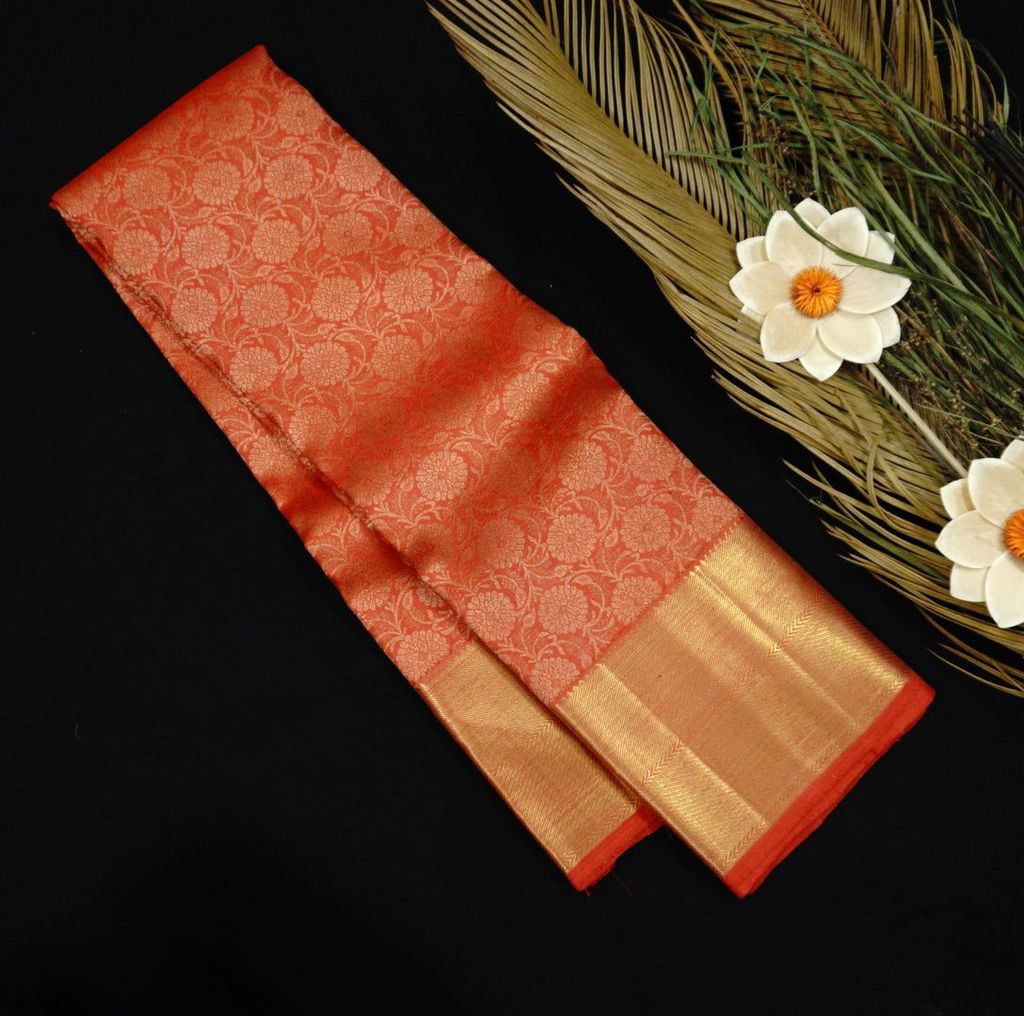 Chilli Red Jacquard Bridal Kanchipuram Pure Zari Silk Saree