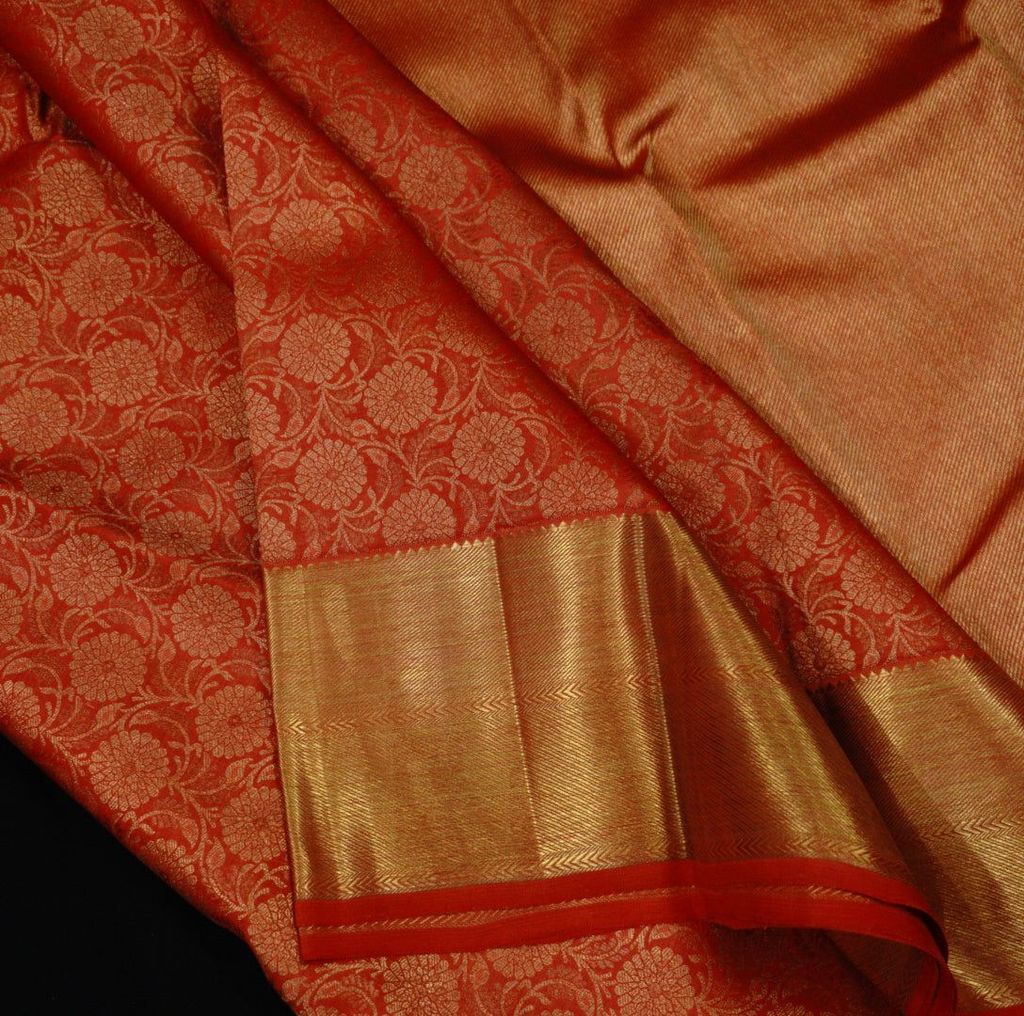 Chilli Red Jacquard Bridal Kanchipuram Pure Zari Silk Saree