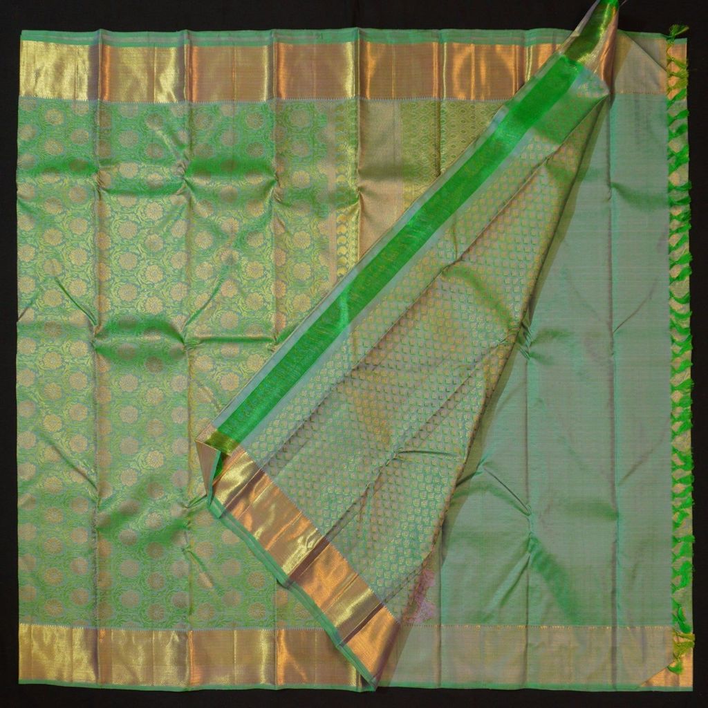 Dual-Shade Fern & Pickle Green Bridal Kanchipuram Handloom Silk Saree | Vivaaha Silks"