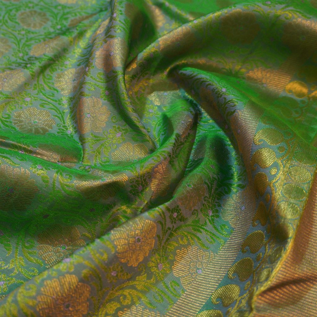 Dual-Shade Fern & Pickle Green Bridal Kanchipuram Handloom Silk Saree | Vivaaha Silks"