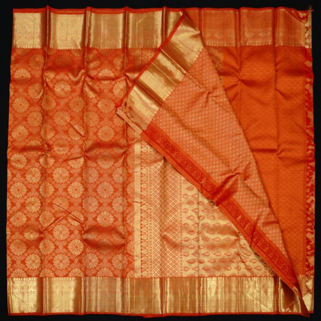 Chilli Red Jaal Jacquard Bridal Kanchipuram Silk Saree