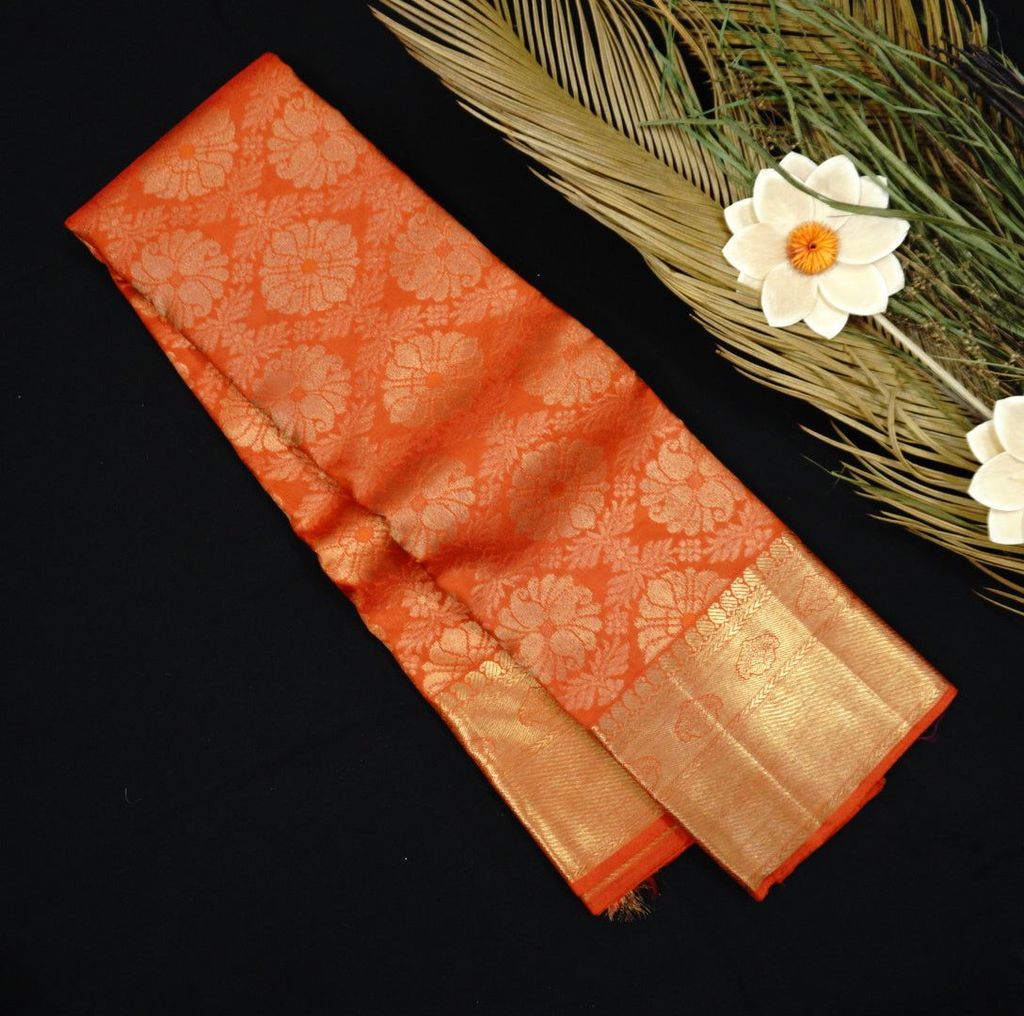 Chilli Red Jaal Jacquard Bridal Kanchipuram Silk Saree