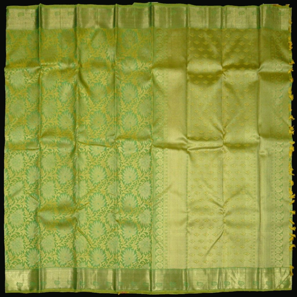 Sheen Green Jacquard Bridal Kanchipuram Pure Zari Silk Saree