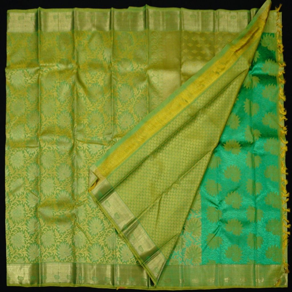 Sheen Green Jacquard Bridal Kanchipuram Pure Zari Silk Saree