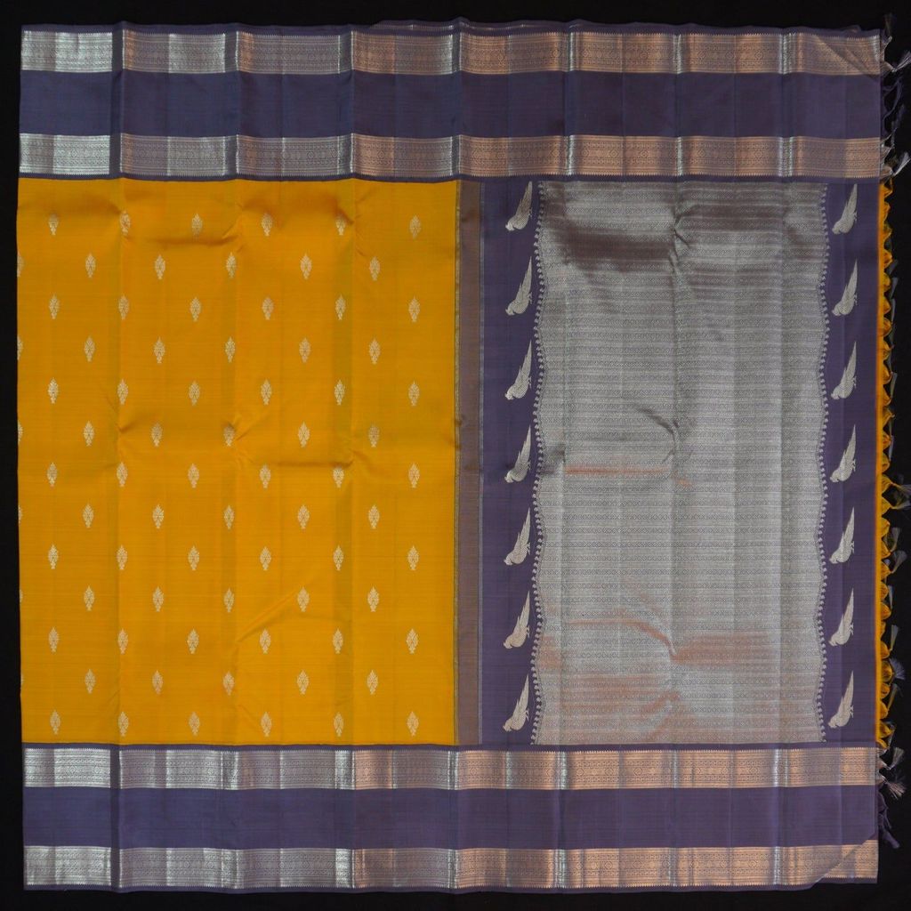 Mustard Yellow with Gray Korvai Border Kanchipuram Silk Saree