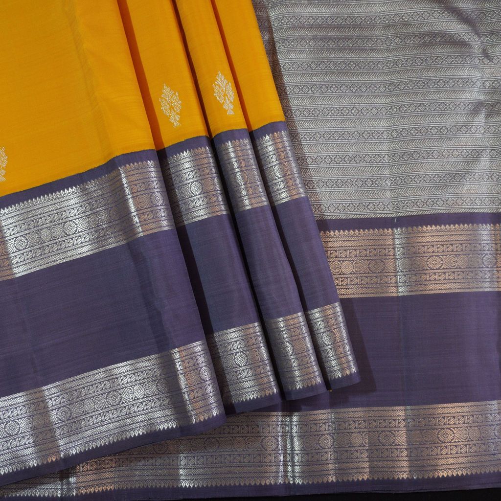 Mustard Yellow with Gray Korvai Border Kanchipuram Silk Saree