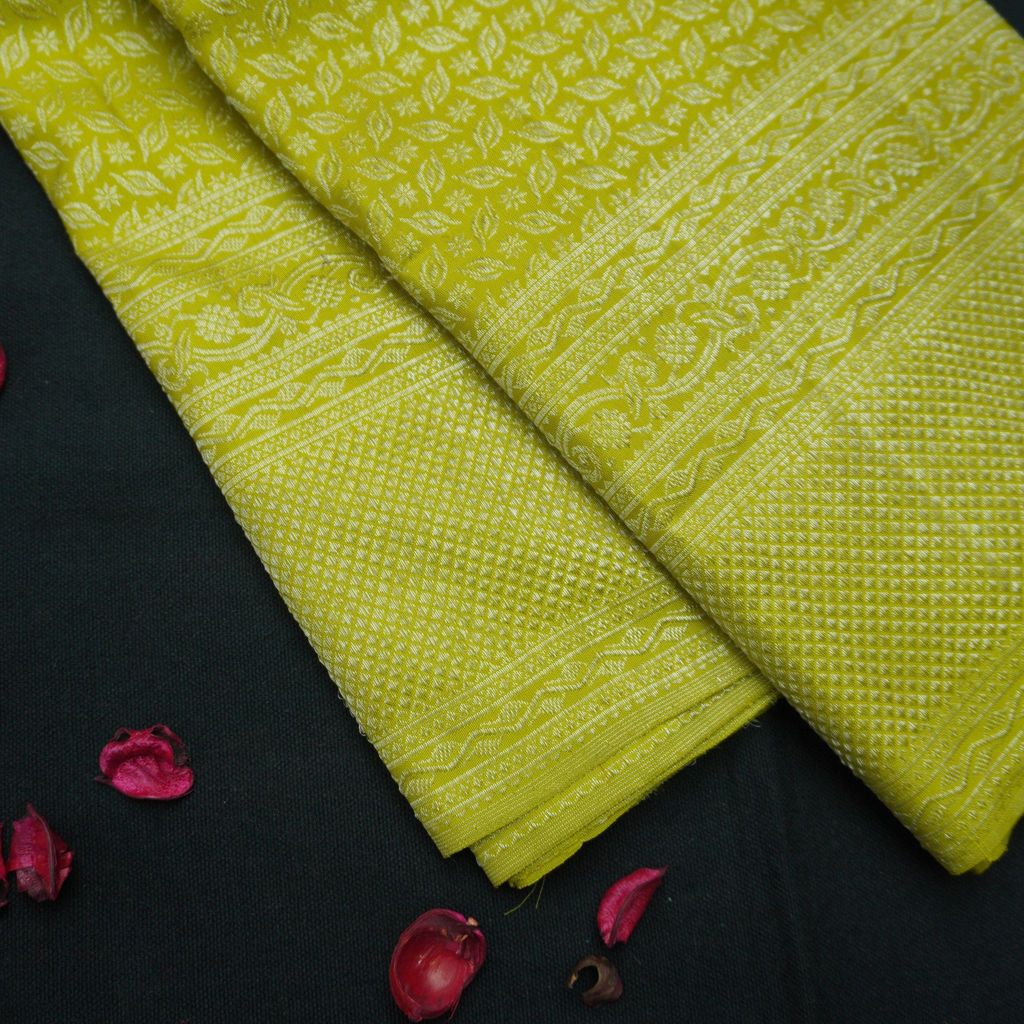 Lemon Green Kanchipuram Silk Saree Self Jacquard