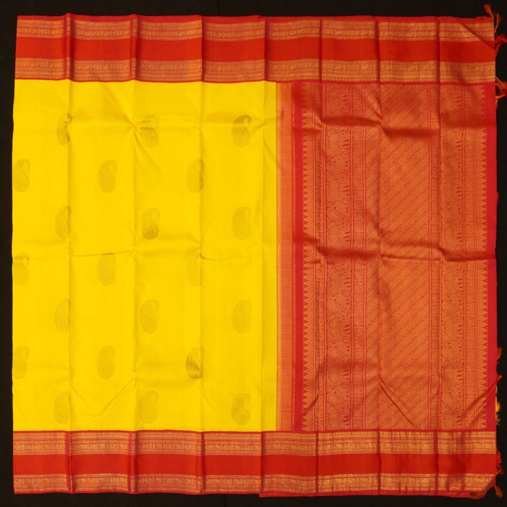 Golden Yellow Kancheepuram Silk Saree Pure Gold Zari