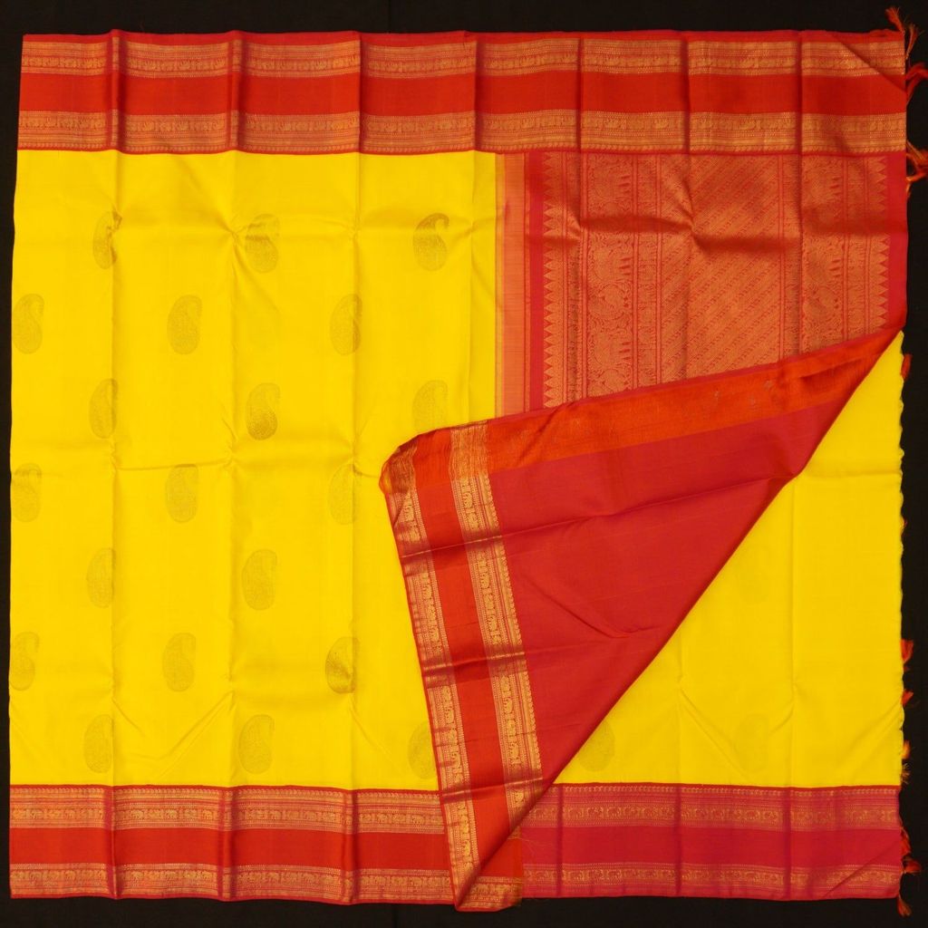 Golden Yellow Kancheepuram Silk Saree Pure Gold Zari