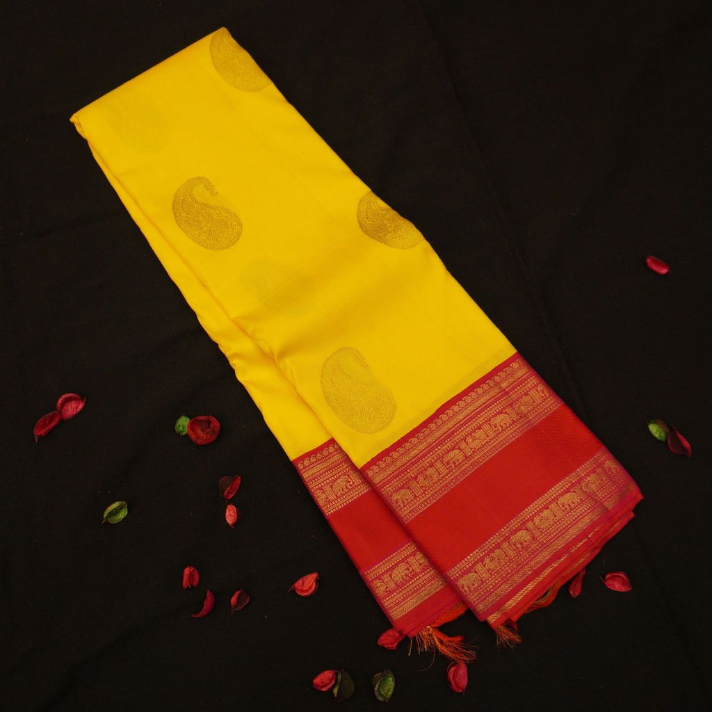 Golden Yellow Kancheepuram Silk Saree Pure Gold Zari