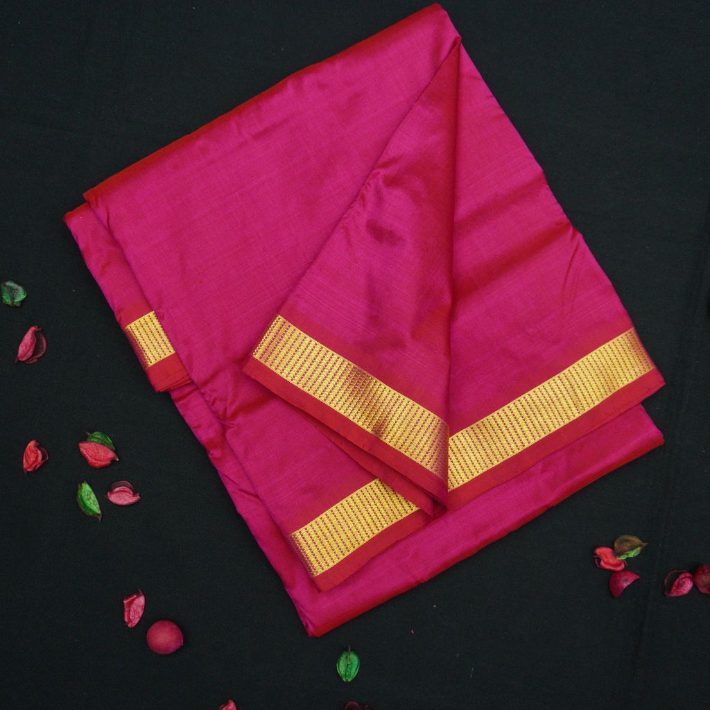 Pink Kanchipuram Silk Saree - 9 Yard Saree