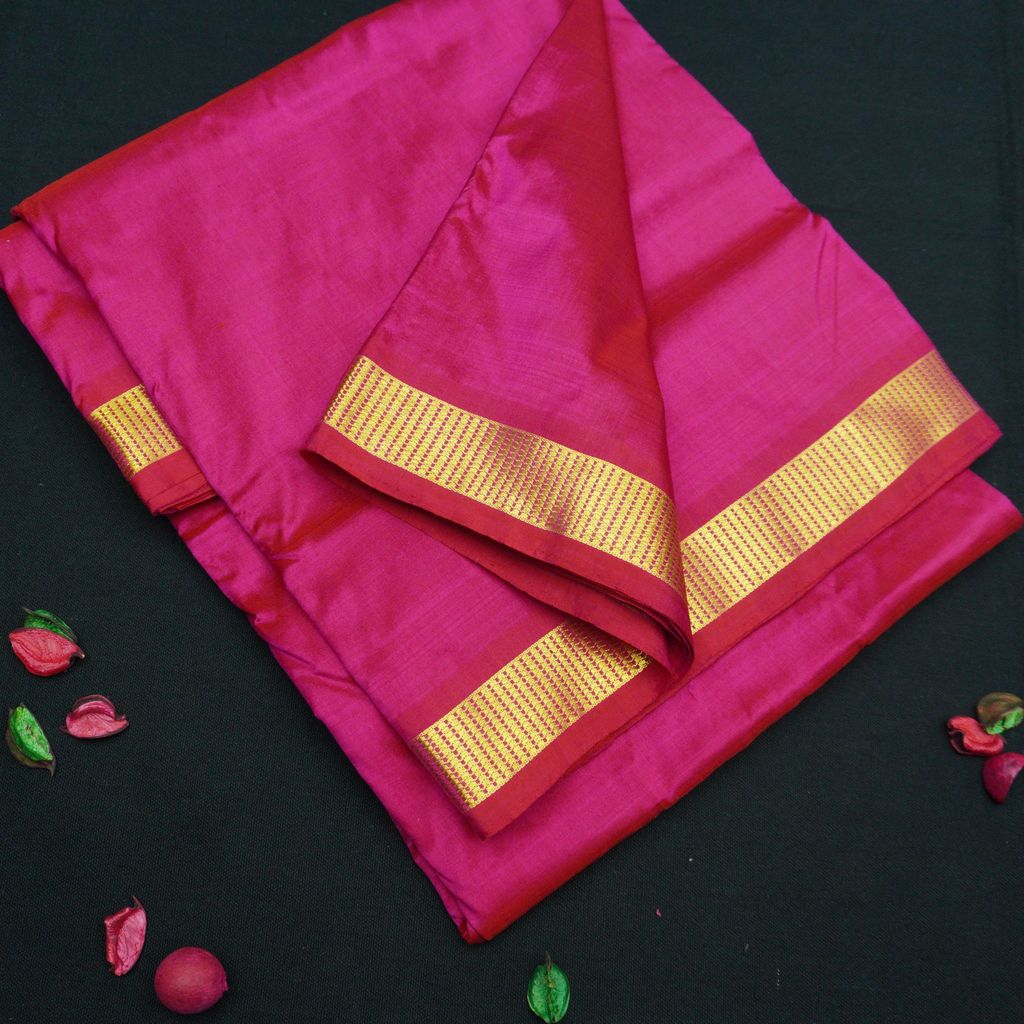 Pink Kanchipuram Silk Saree - 9 Yard Saree