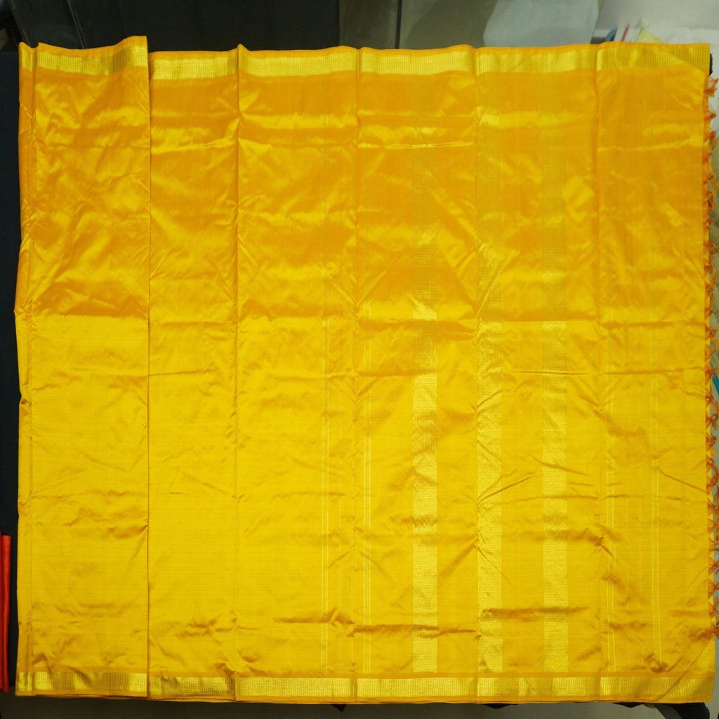 Mustard Yellow Kanchipuram Silk Saree - 9 Yard Saree