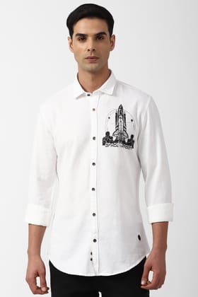 Men White Slim Fit Graphic Print Full Sleeves Casual Shirt Men White Slim Fit Graphic Print Full Sleeves Casual Shirt