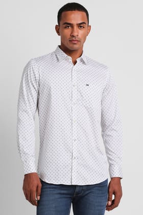 Men White Slim Fit Print Full Sleeves Casual Shirt