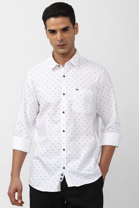 Men White Slim Fit Print Full Sleeves Casual Shirt
