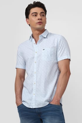 Men Blue Slim Fit Print Half Sleeves Casual Shirt