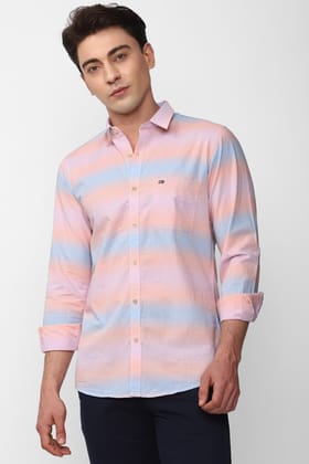 Men Pink Slim Fit Stripe Full Sleeves Casual Shirt