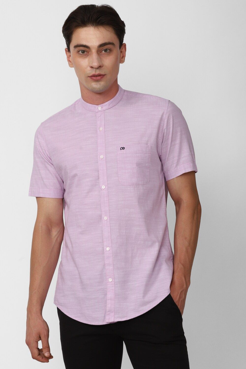 Men Purple Slim Fit Solid Half Sleeves Casual Shirt