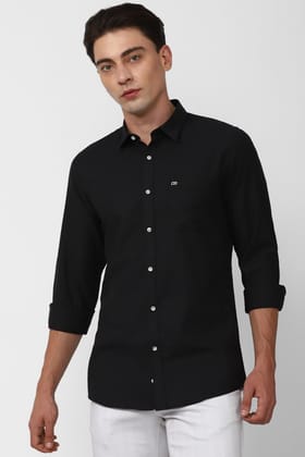 Men Black Slim Fit Solid Full Sleeves Casual Shirt