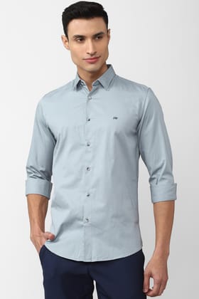 Men Blue Slim Fit Solid Full Sleeves Casual Shirt