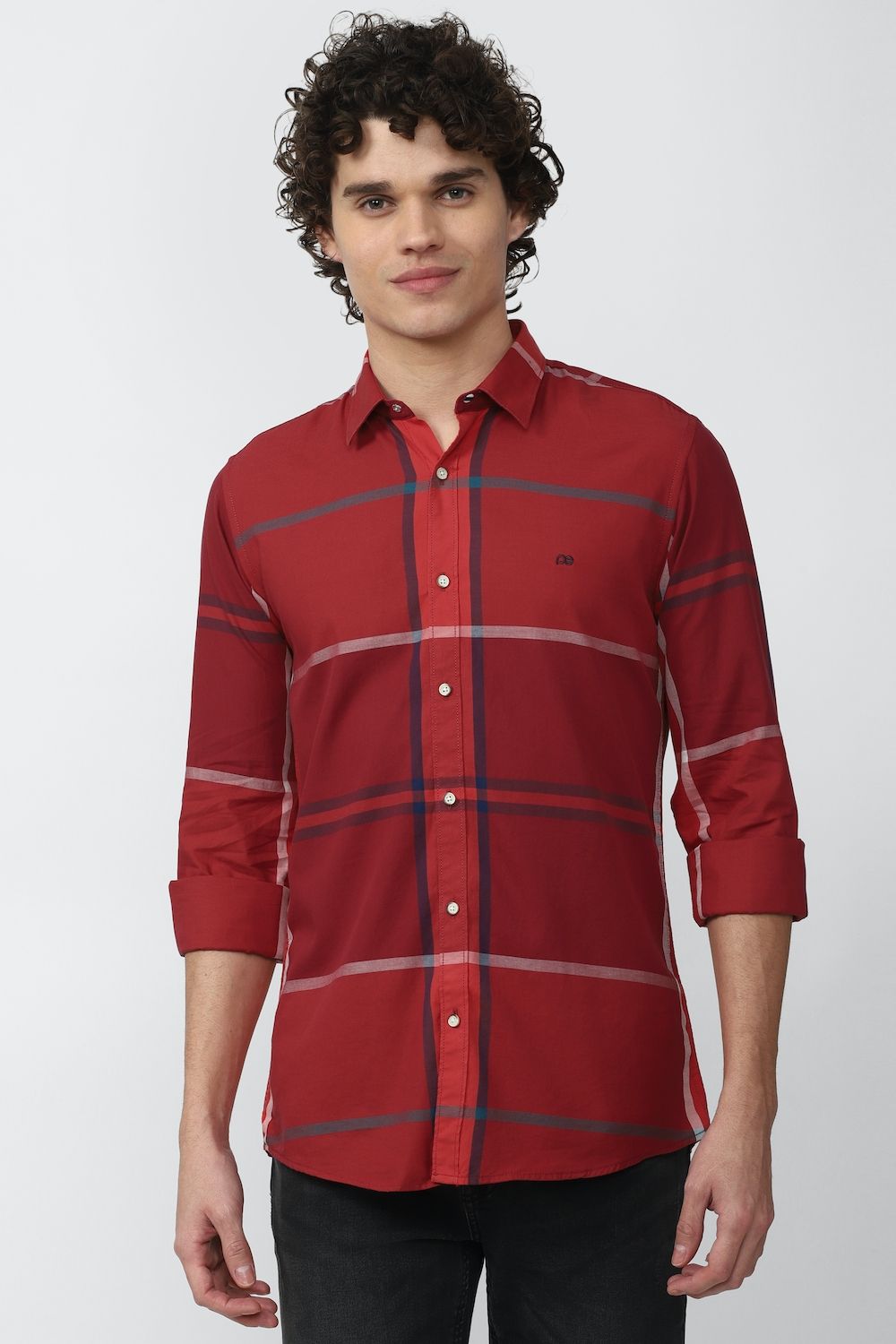 Men Maroon Slim Fit Check Full Sleeves Casual Shirt